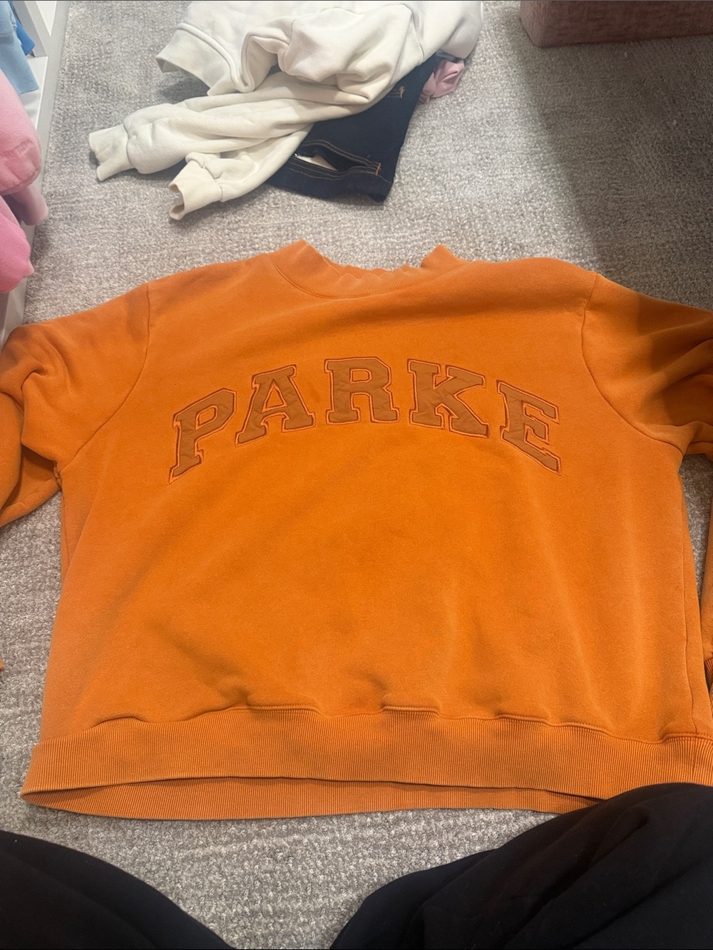 Off-the-Shoulder Women's Sweater in Orange with Parke Embroidery